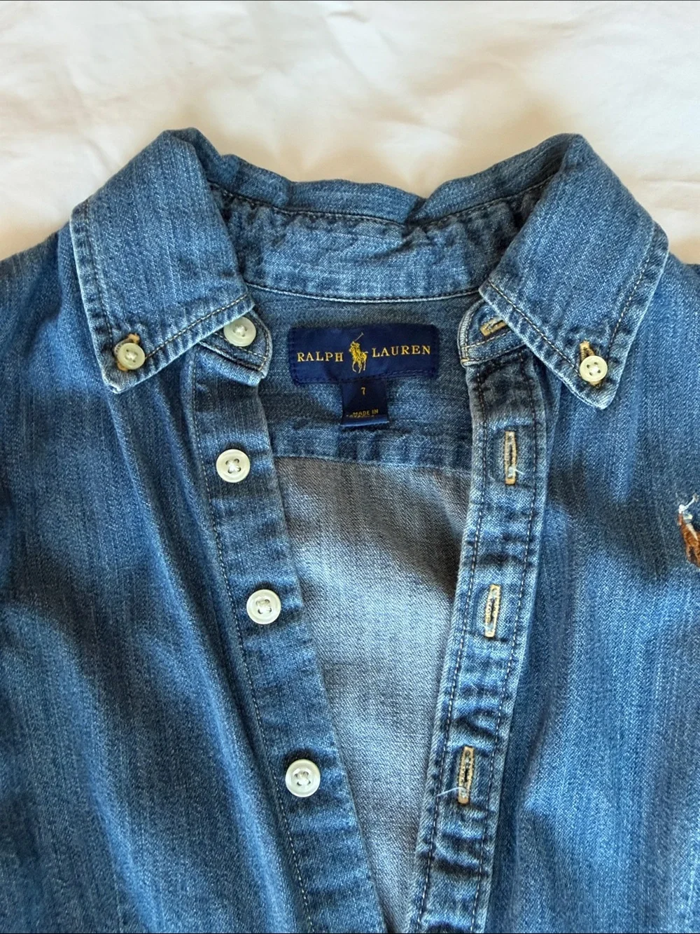 Ralph Lauren Girls' Denim Button-Front Dress - Blue